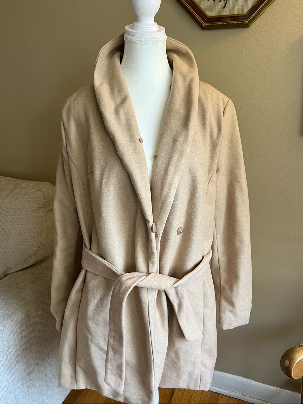 Kenneth Cole Camel Shawl-Collar Wrap Trench Coat